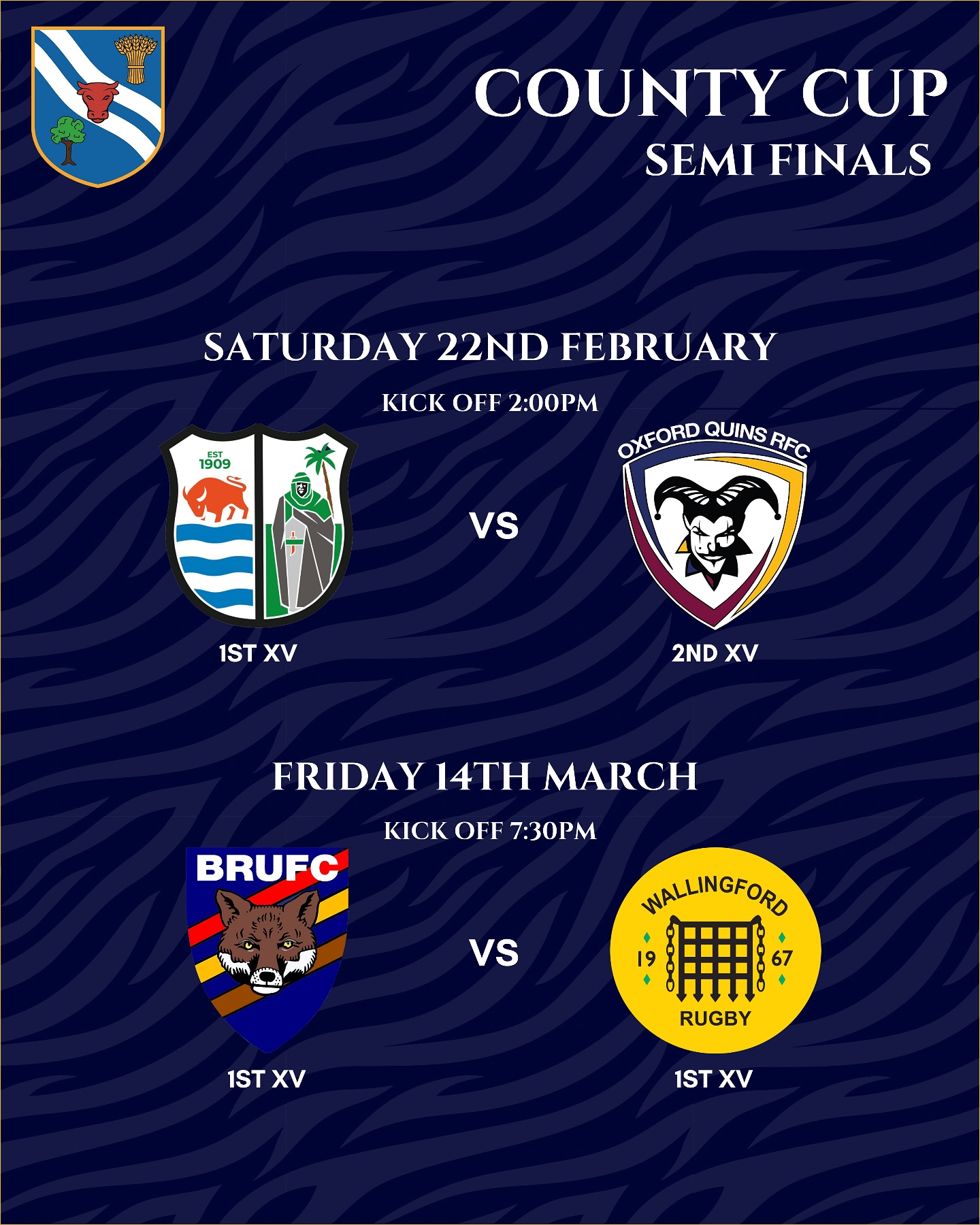 County Cup and Shield Confirmed Dates | Semi Finals | Oxfordshire RFU